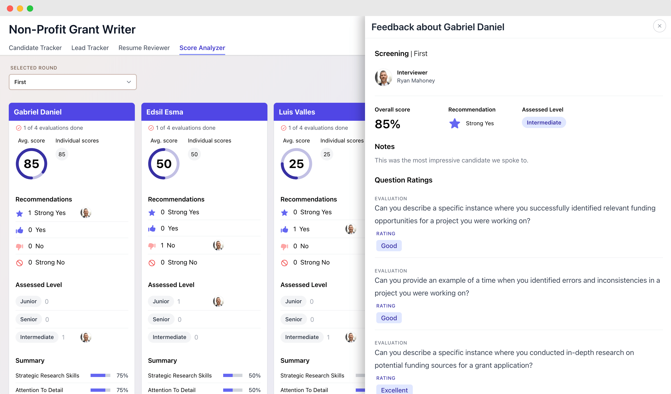 Candidate Scorecards screenshot